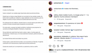 Lesión en las cuerdas vocales obligó a Carlos Rivera a aplazar sus presentaciones