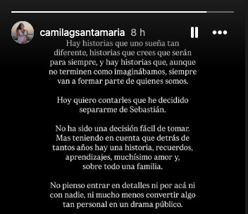 Así confirmó Camila Santamaría su ruptura con Sebastián Villalobos