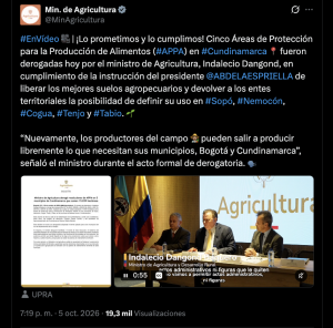 Ministerio de Agricultura, vía X