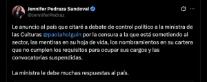 Jennifer Pedraza, vía X