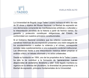 Pronunciamiento de la Universidad Jorge Tadeo Lozano