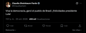 Claudia Sheinbaum, vía X